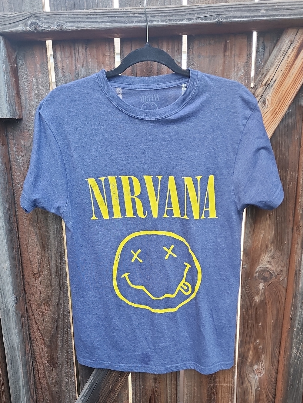 Nirvana Blue Graphic Tee with Yellow Logo, Pre-loved In Fair Condition, Sz. M